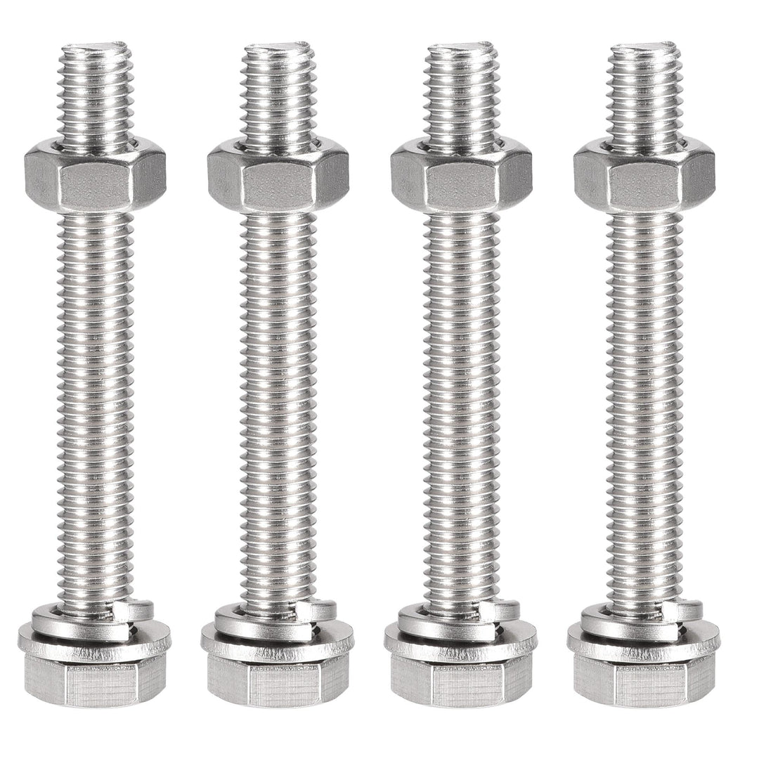 M10 x 80mm Hex Head Screws Bolts, Nuts, Flat & Lock Washers Kits, 304 Stainless Steel Fully Thread Hexagon Bolts 4 Sets