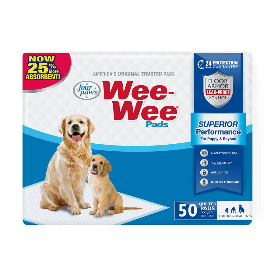 Wee-Wee Superior Performance Unscented Pee Pads for Dogs & Puppies, Quilted Leak-Proof Dog Housebreaking Potty Training Floor Protection, 22 x 23, 50 Count