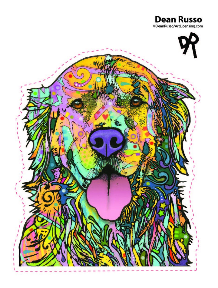 Dean Russo Golden Retriever Car Stickers, Outdoor Rated Vinyl Sticker Decals for Windows, Bumpers, Laptops or Crafts - 2 Pieces