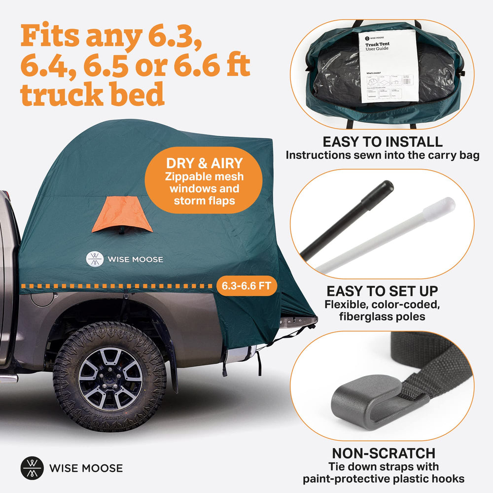 Truck Bed Tent - Fits Truck Tents for Camping 6.3-6.5 ft Bed, Waterproof & Windproof Pickup Truck Tent 6.5 Foot Bed, Sturdy Truck Bed Camper Shell with Carry Bag