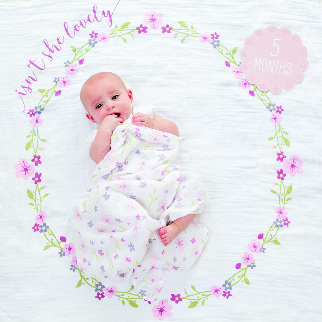 Baby’s First Year Milestone Blanket and Card Set | 40in x 40in (Isn't She Lovely)