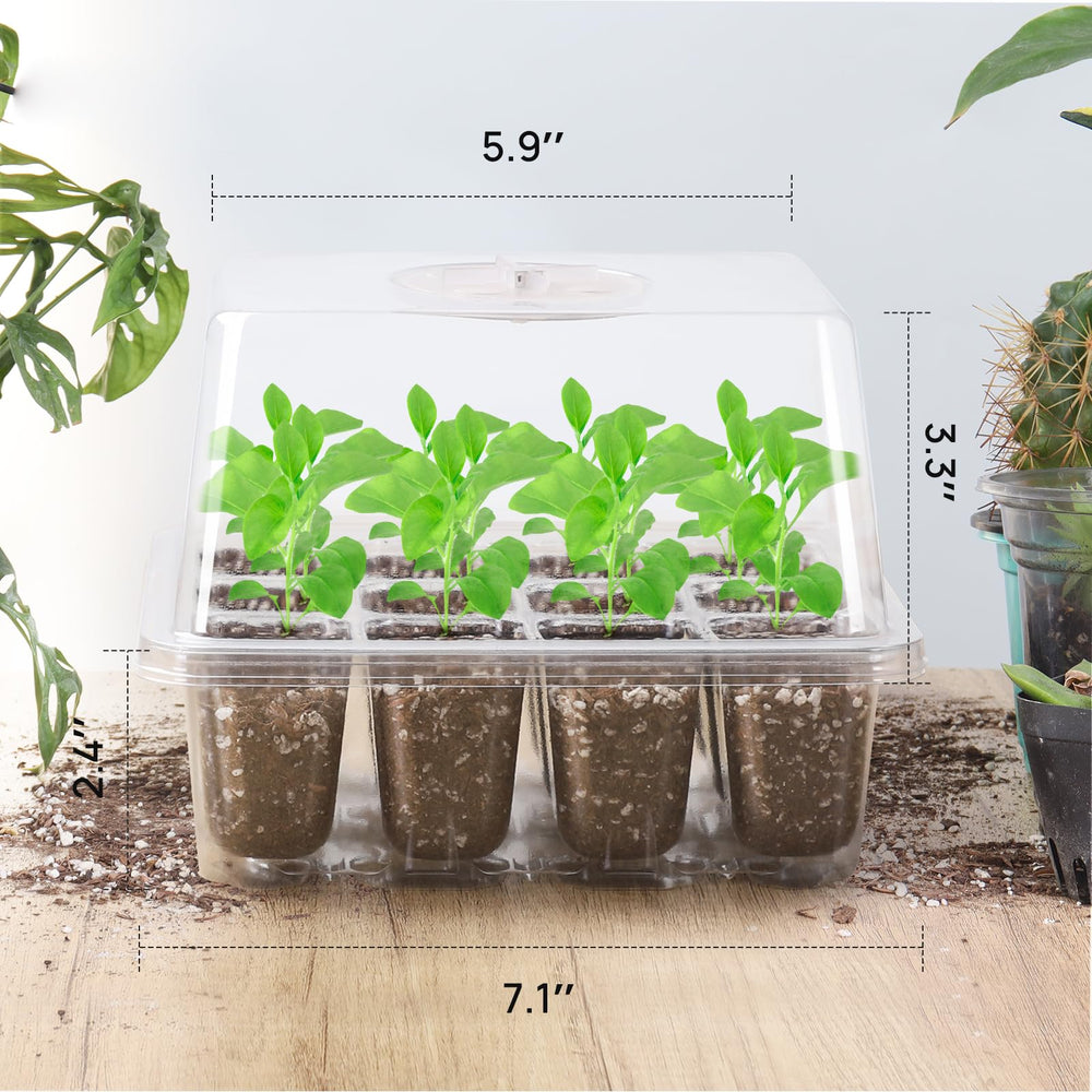 10-Pack Seed Trays Seedling Starter Tray (12 Cells per Tray) Humidity Adjustable Plant Starter Kit with Dome and Base Greenhouse Grow Trays for Seeds Growing Starting