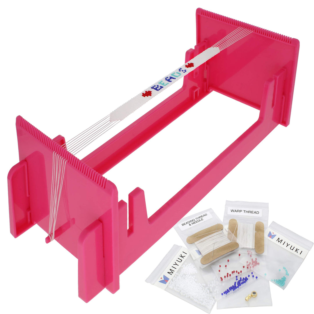 LoomEEZ Japanese Bead Loom Kit – Includes Adjustable Loom, Miyuki Glass Beads, Thread & Needle, Warp Thread, Findings and Instructions – Make Bracelets, Necklaces, Belts, and More