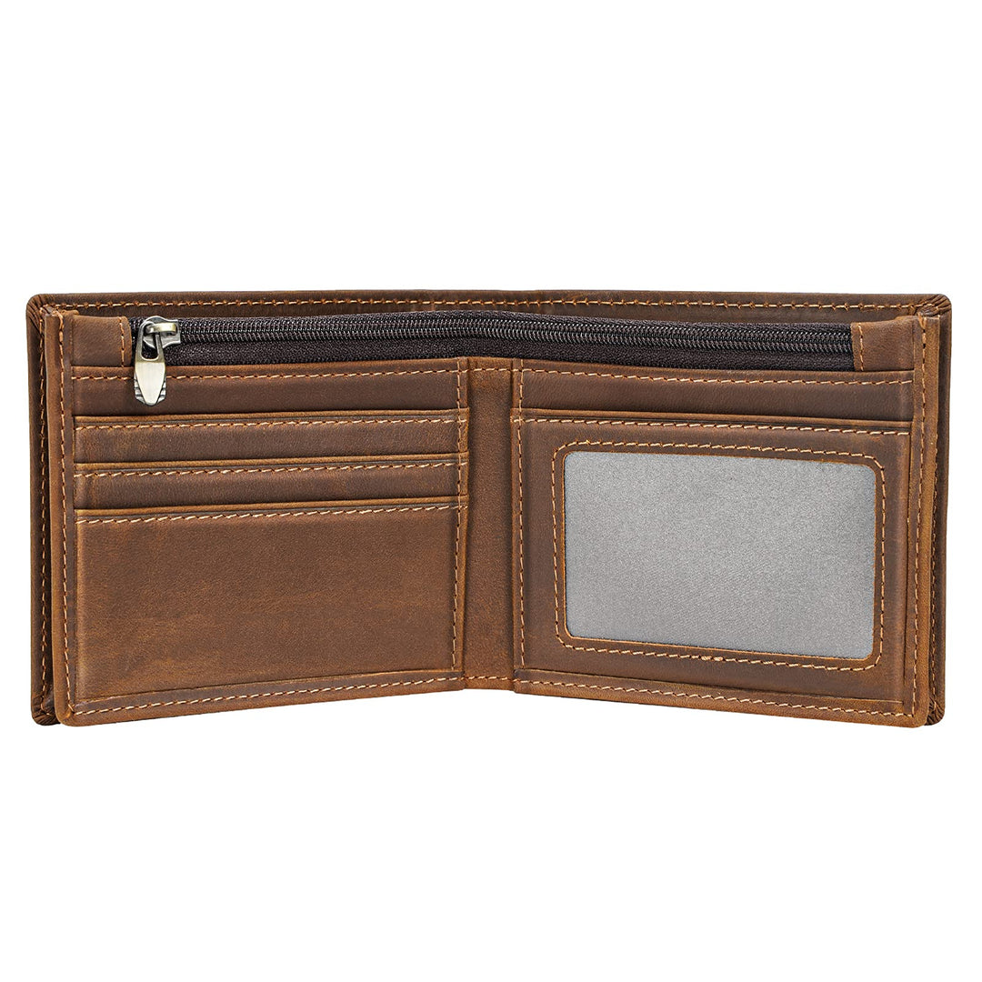 Polare RFID Blocking Cowboy Genuine Natural Crazy Horse Leather Bifold Wallet For Men
