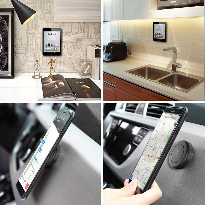 Universal Flat Stick On Dashboard Magnetic Car Mount Holder for Cell Phones and Mini Tablets with Fast Swift-Snap Technology - Extra Slim