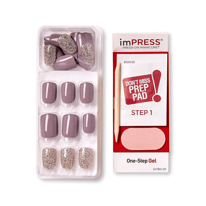 KISS Press-On Manicure, Nail Kit, PureFit Technology, Short Press-On Nails, Square, Flawless, Includes Prep Pad, Mini File, Cuticle Stick, and 30 Fake Nails
