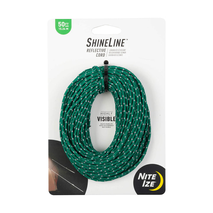 ShineLine Reflective Cord - Heavy-Duty Reflective Nylon Rope - Utility Cord for Hiking, Camping, Boating & Backpacking Essentials - Green, 50 Feet