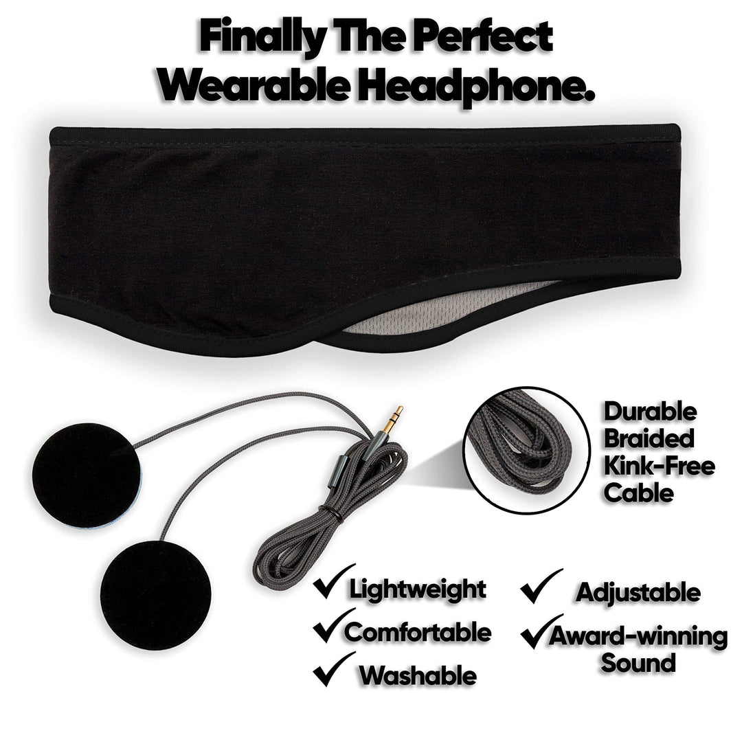 Sleep Headphones - Over Ear Headphones from Ultra Thin Cool Mesh Wired for Side Sleepers, Meditation, Running, Laptop, and Phone - Black