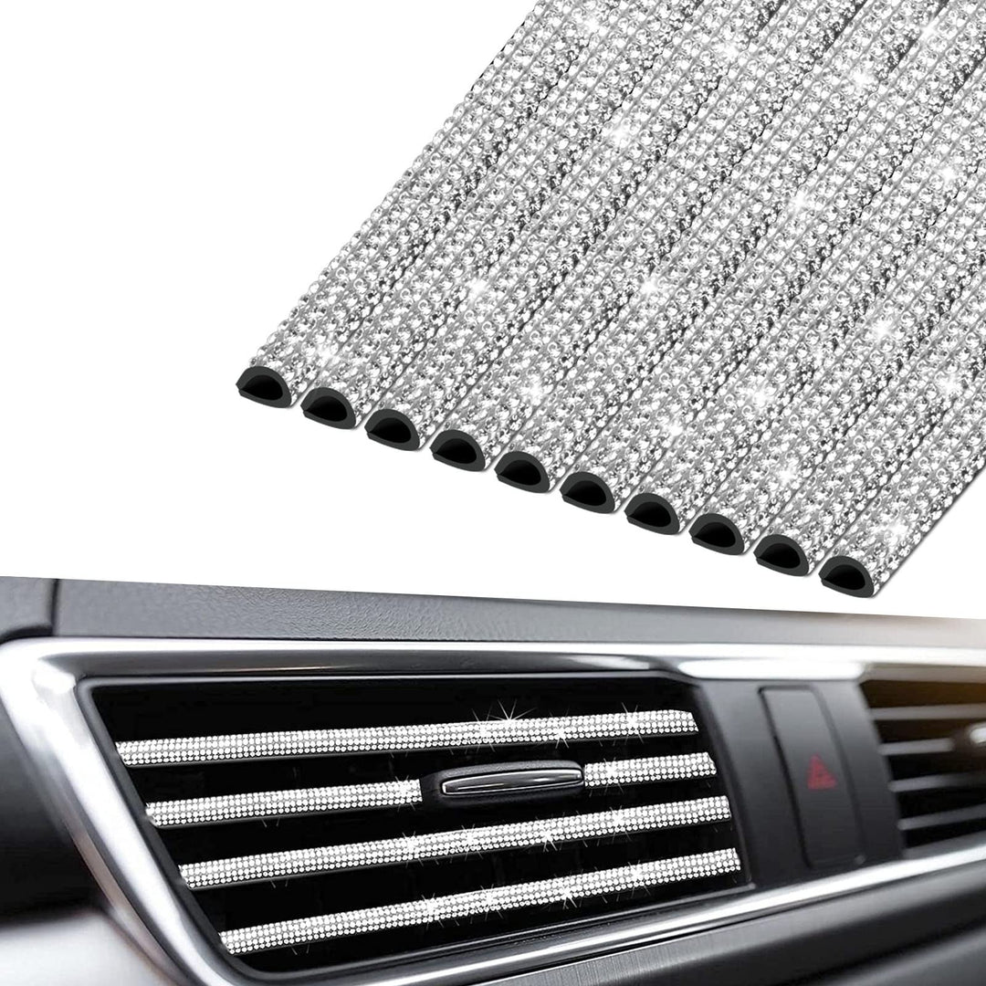 Bling Car Vent Outlet Trim,Bling Car Accessories for Women and Girls,10Pcs Rhinestone Car Air Conditioner Vent Decoration Strip(White)