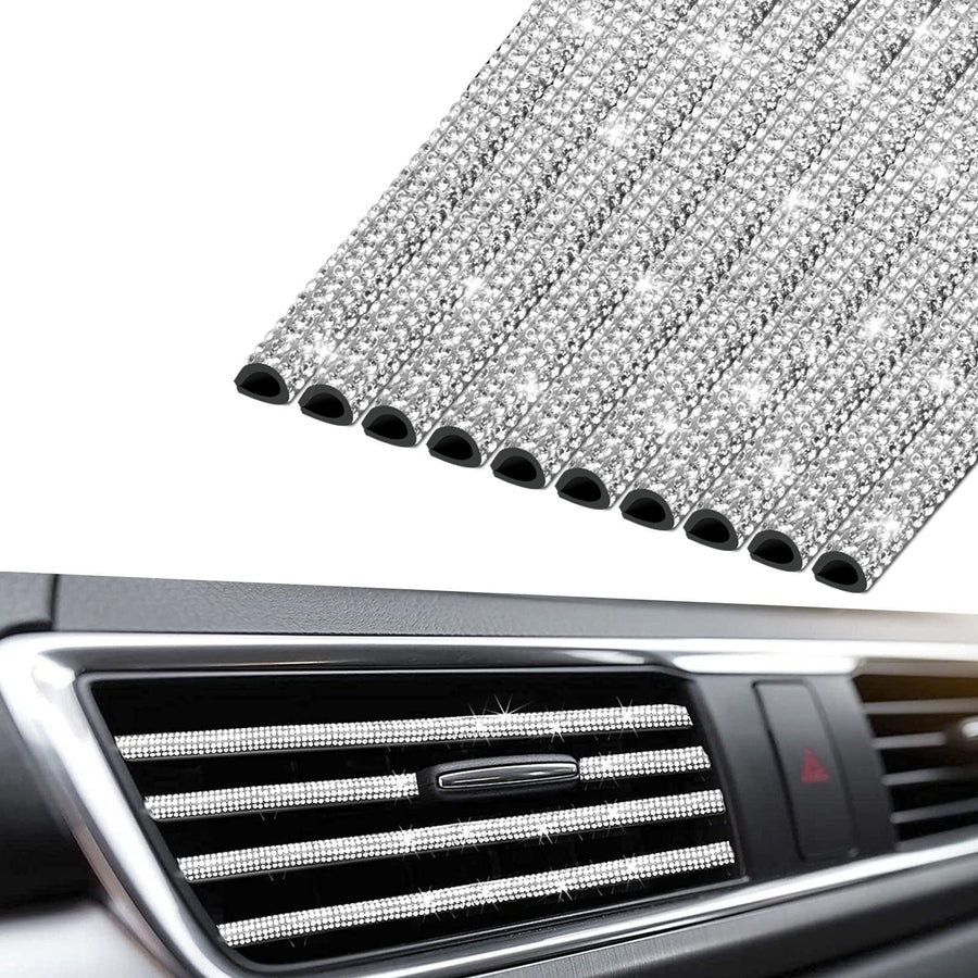 Bling Car Vent Outlet Trim,Bling Car Accessories for Women and Girls,10Pcs Rhinestone Car Air Conditioner Vent Decoration Strip(White)