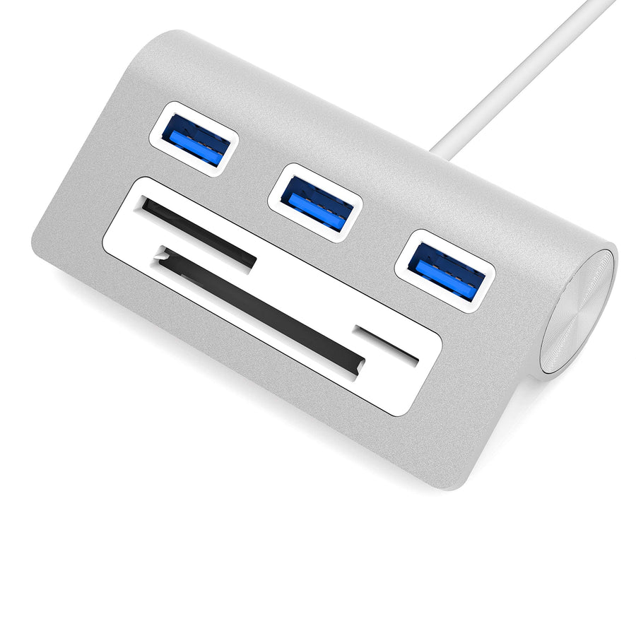 Premium 3 Port Aluminum USB 3.0 Hub with Multi in 1 Card Reader (12 Cable) for iMac, All MacBooks, Mac Mini, or Any PC (HB-MACR)