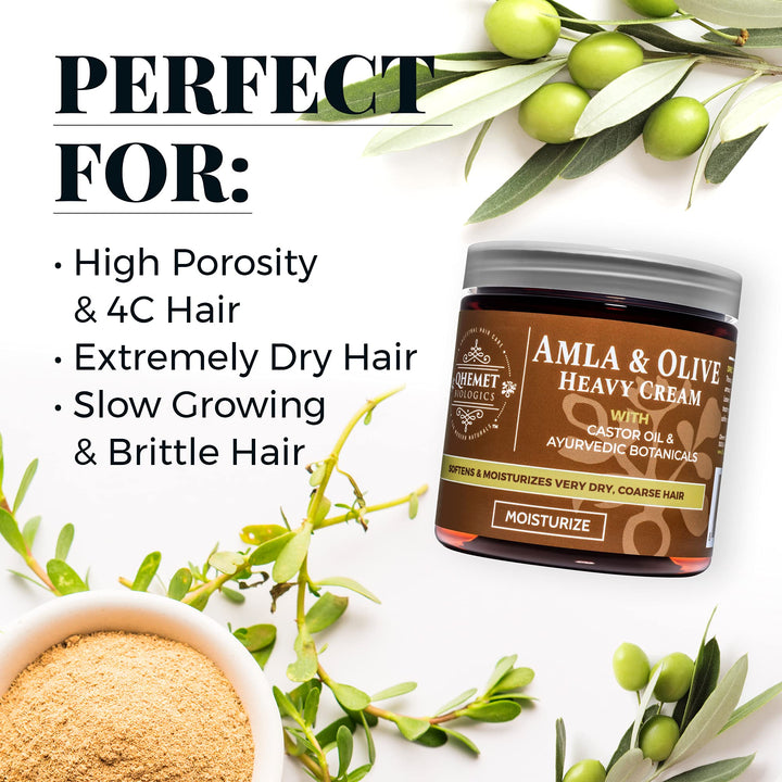 Amla & Olive Heavy Cream - Moisturizing Balm for Extremely Dry & 4C Hair - Adds Soft, Supple Moisture & Hydration to Afros, Coils, Curls, Puffs, Twists, Braids, Locs & More (8.9 oz)
