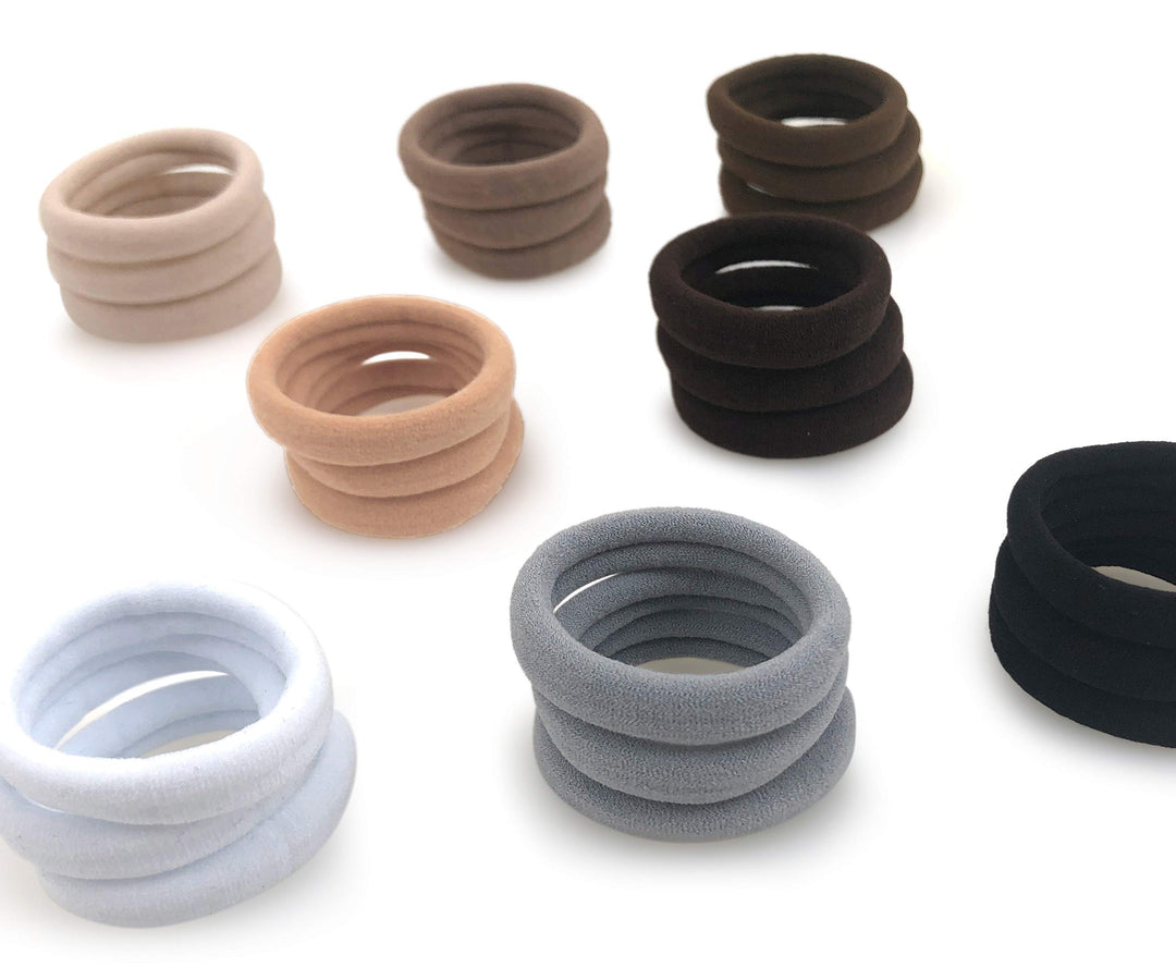 Black: Soft and Stretchy Seamless Elastic Fabric No-Metal Ponytail Holders - 12 Hair Ties (Black)