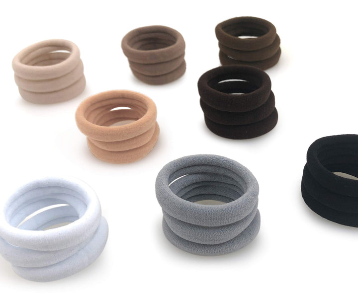 Black: Soft and Stretchy Seamless Elastic Fabric No-Metal Ponytail Holders - 12 Hair Ties (Black)
