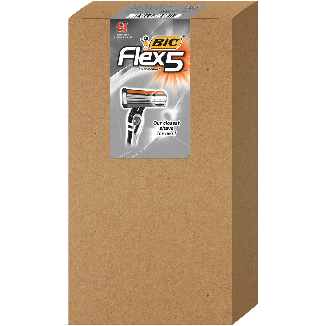 Flex 5 Disposable Razors for Men, Long-Lasting 5-Blade Razors For a Smooth and Comfortable Face Razor Shave, Shaving Razors, 6 Count (Pack of 1)