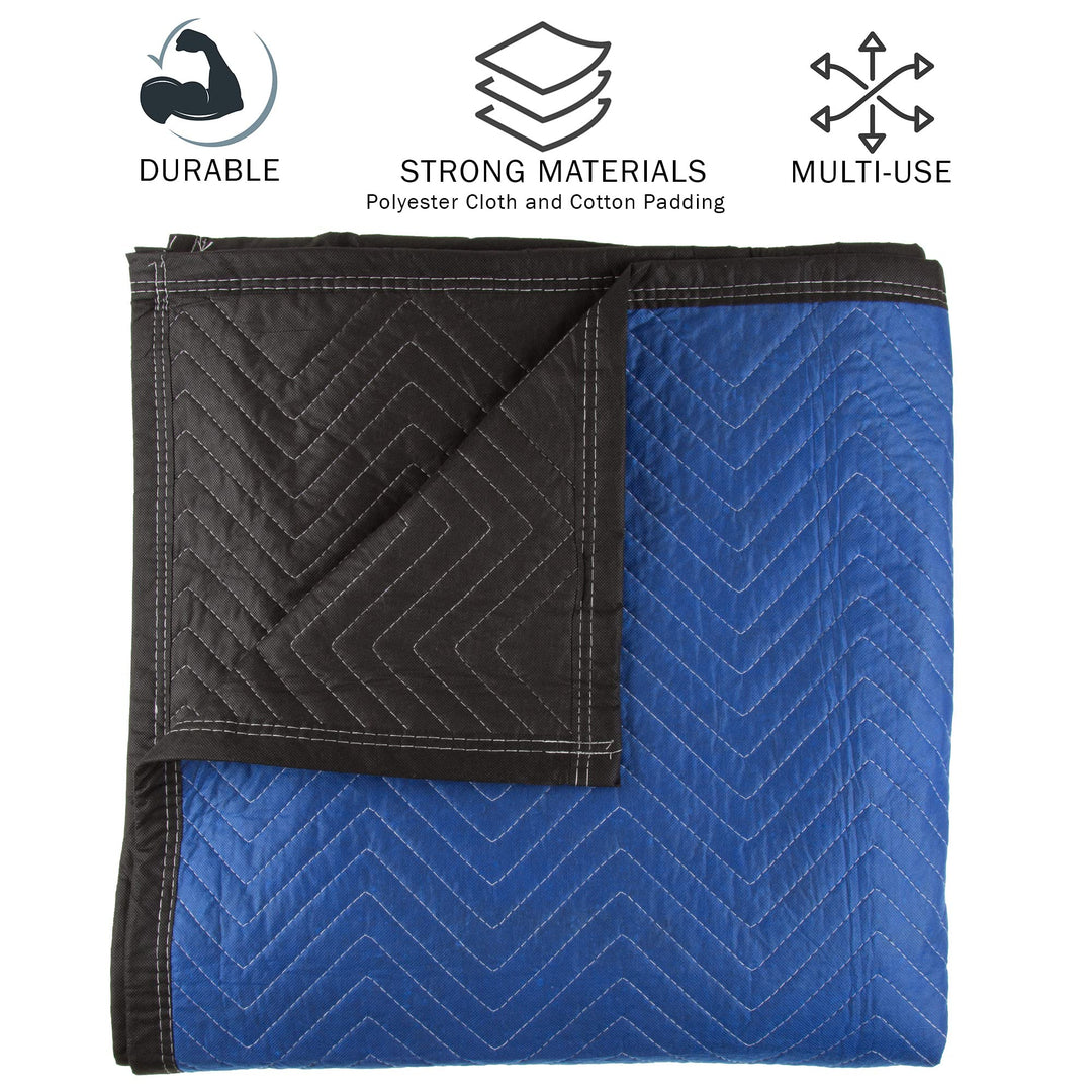 75-MOV1001 Blanket-80x73.5in Heavy-Duty Reusable Quilted Furniture Pad or Drop Cloth with Recycled Cotton Filling-Moving Supplies, 1-Pack, Black/Blue