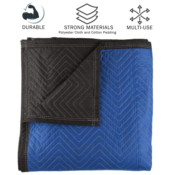 75-MOV1001 Blanket-80x73.5in Heavy-Duty Reusable Quilted Furniture Pad or Drop Cloth with Recycled Cotton Filling-Moving Supplies, 1-Pack, Black/Blue