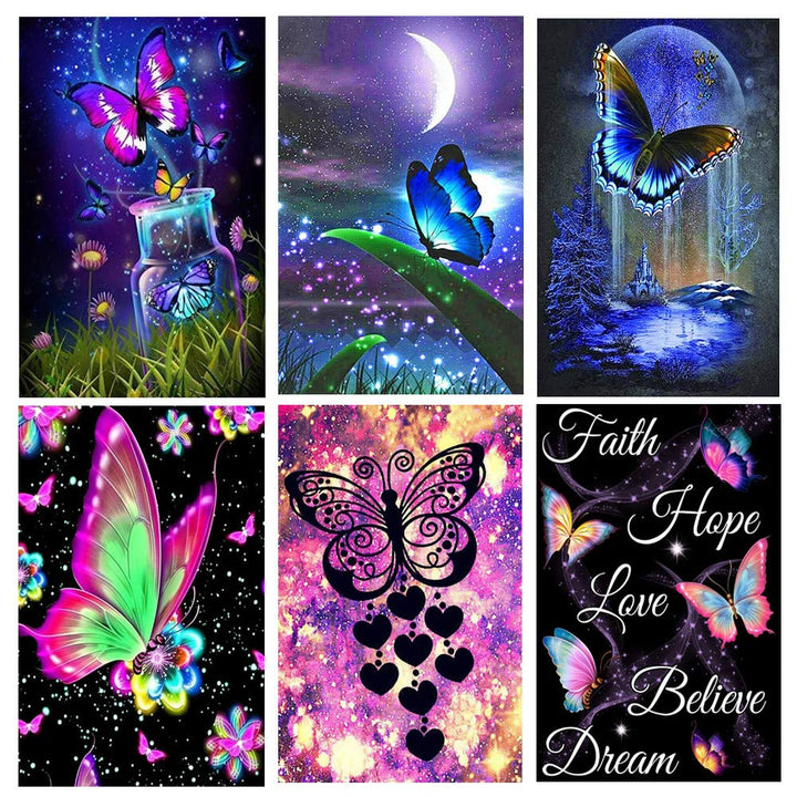 Adult 6-Piece DIY 5D Diamond Painting kit, Complete Diamond Painting, Diamond Painting Art, Wall Decoration, Butterfly (12x16inches)