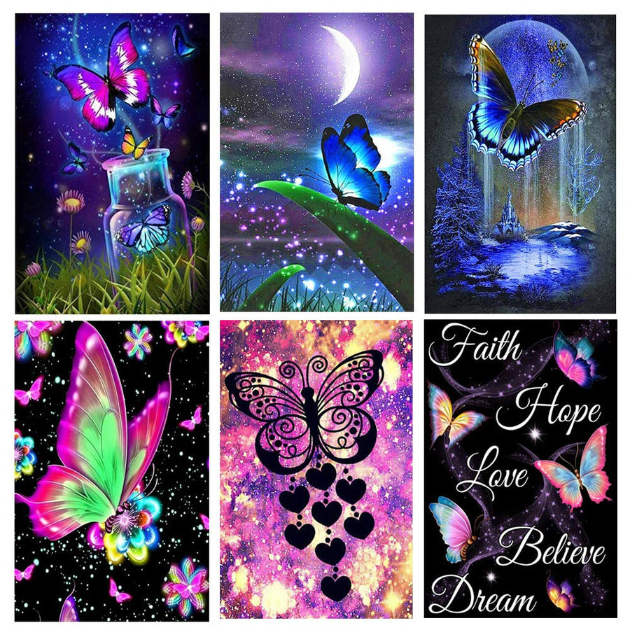 Adult 6-Piece DIY 5D Diamond Painting kit, Complete Diamond Painting, Diamond Painting Art, Wall Decoration, Butterfly (12x16inches)
