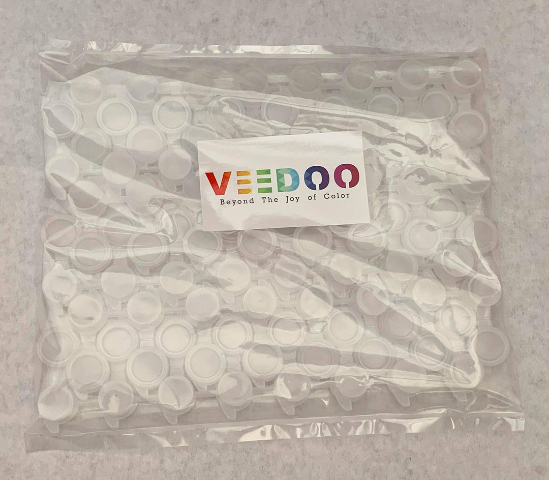 VeeDoo 48 Empty Paint Pots Container with Lids – 3ml/0.1oz Small Mini Clear Art Craft Plastic Pod Storage for School, Summer Camp Supplies, Birthday (Pack of 8 Cups/Strip, 6 Strips)
