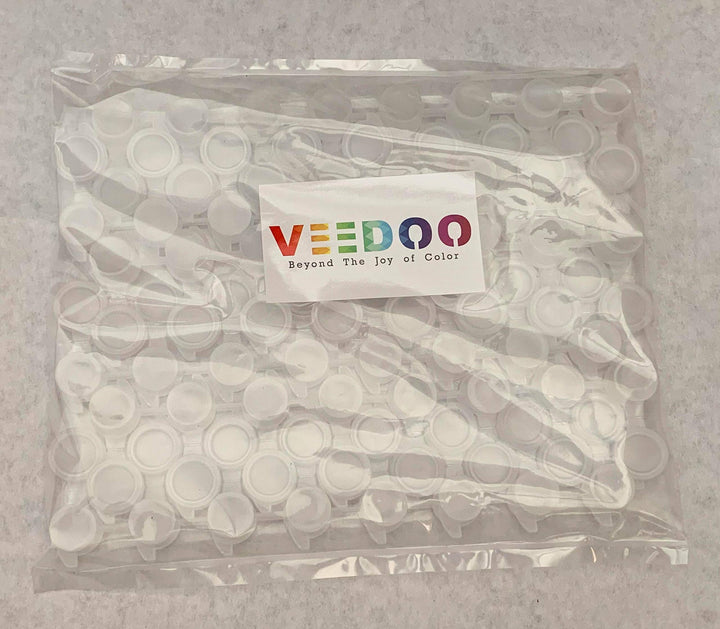 VeeDoo 48 Empty Paint Pots Container with Lids – 3ml/0.1oz Small Mini Clear Art Craft Plastic Pod Storage for School, Summer Camp Supplies, Birthday (Pack of 8 Cups/Strip, 6 Strips)