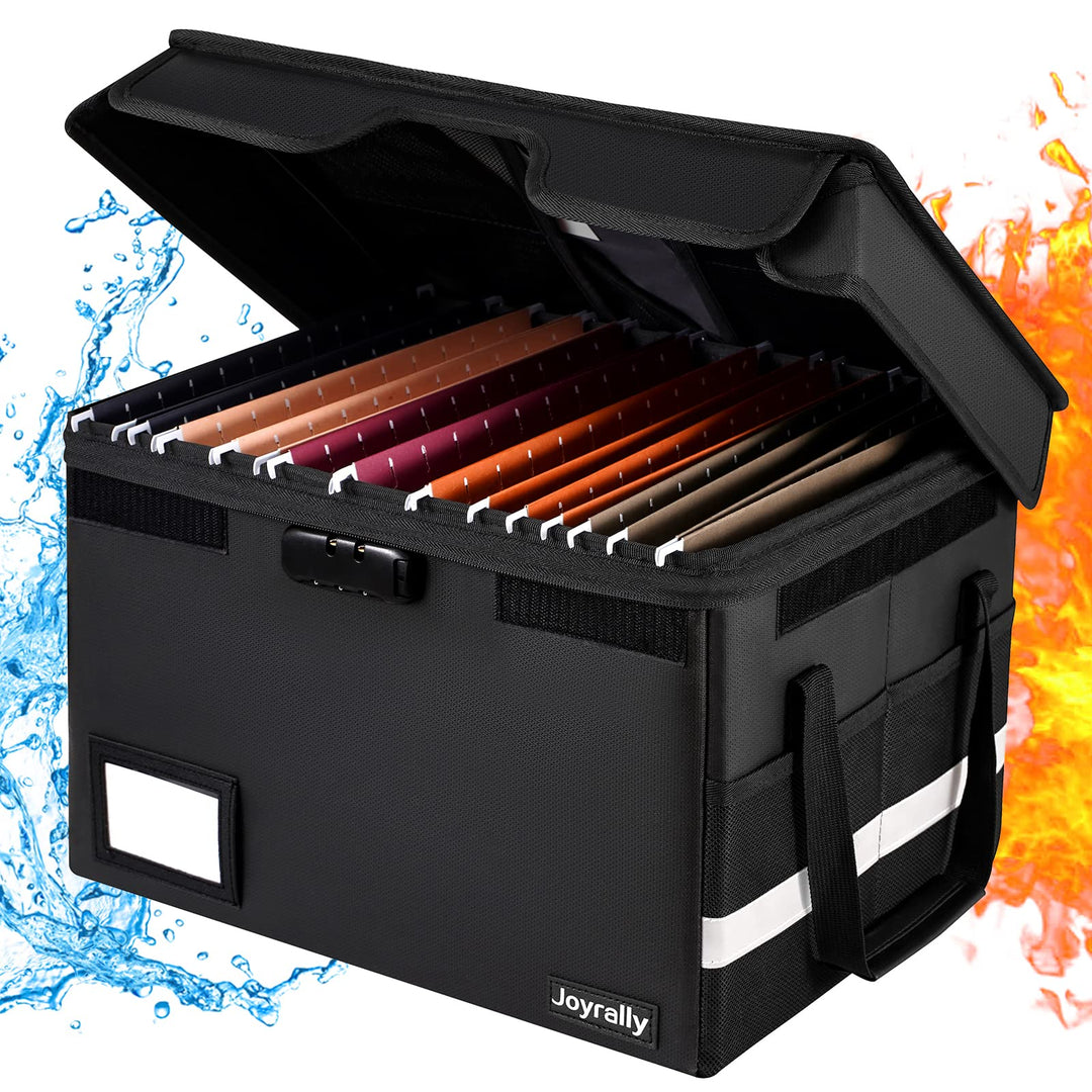 File Box with Lock,File Folder Organizer Fireproof Document Organizer Anti-Static Box,Collapsible Fireproof Document Box Filing Box with Handle,Home Office Safe Box for Hanging Letter/Legal Folder