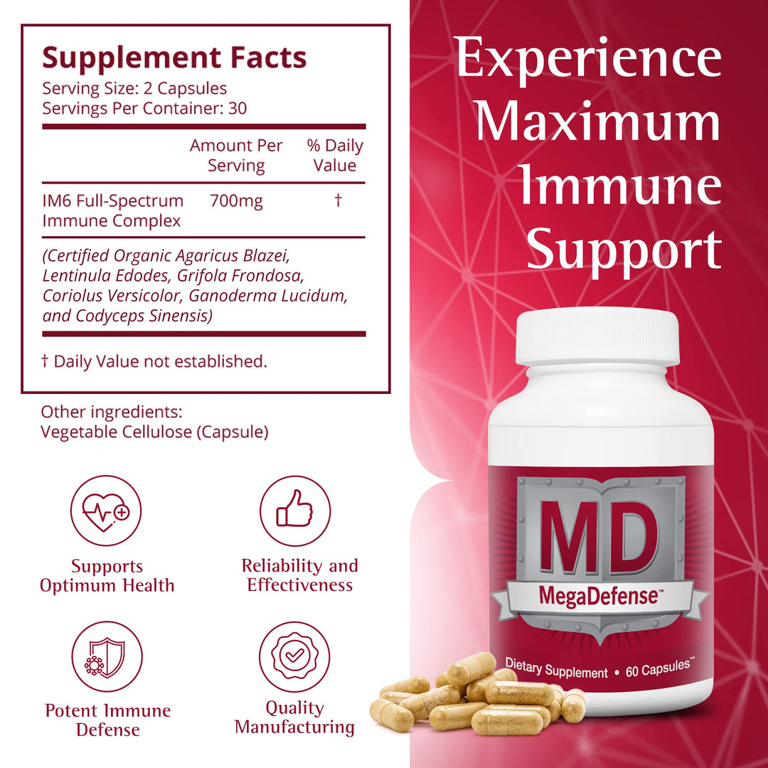 MegaDefense Mushroom Supplement - Mushroom Capsules for Daily Wellness, 6 Mushrooms Supplement: Reishi Mushroom, Turkey Tail, Cordyceps, Maitake, Agaricus & Shiitake, Non-GMO (60 Veggie Caps)…