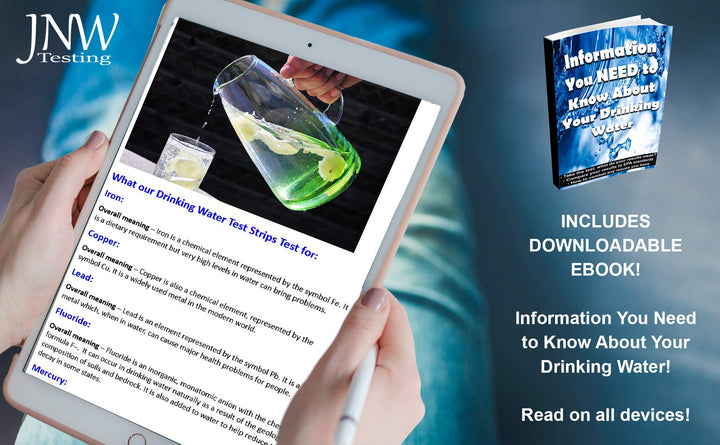 Drinking Water Test Kit - 15-in-1 Chlorine Drinking Water Test Strips with eBook - Lead Testing Kits for Drinking Water - Test Iron, Bromine, pH, Hardness, and More - 100 Tests -