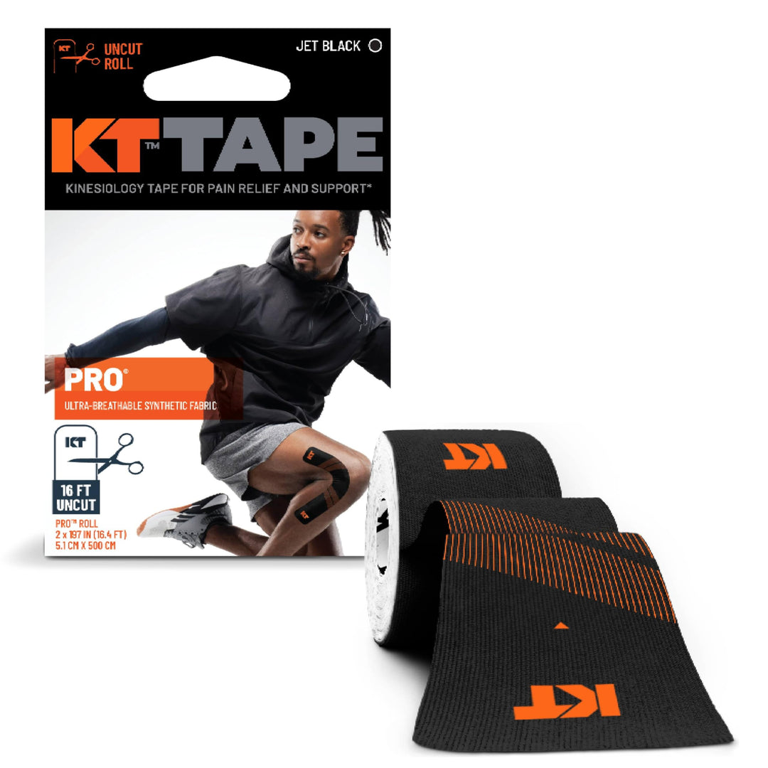 , Pro Synthetic Kinesiology Athletic Tape, 16’ Uncut Roll, Jet Black