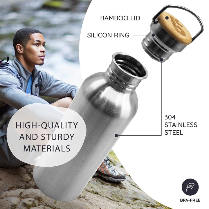 32 oz Water Bottle | Metal Water Bottle | Non-insulated Single Wall Stainless Water Bottle | Steel Water Bottle | Stainless Steel Water Bottles | Travel Water Bottle | 1 Liter Water Bottles