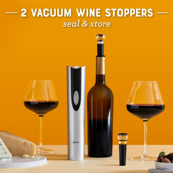 Electric Wine Opener, Foil Cutter, Wine Pourer and Vacuum Wine Stoppers with CorkScrew and Charging Base, Black