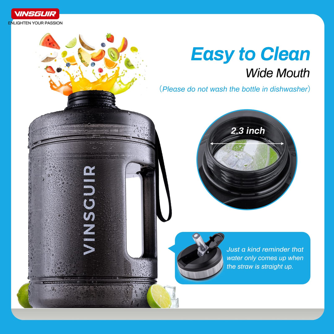 1 Gallon Water Bottle with Times to Drink - Motivational Large 128 oz Water Jug with Straw & Strap & Handle, BPA Free Big Water Bottle for Daily Drinking & Gym Workout (Black)
