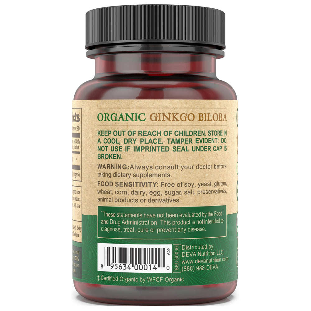 Vegan Ginkgo Biloba Dietary Supplement, USDA Organic, Vegan Society Certified, Easy-to-Swallow Tiny Tablets, 300 mg., 90-Count Bottle