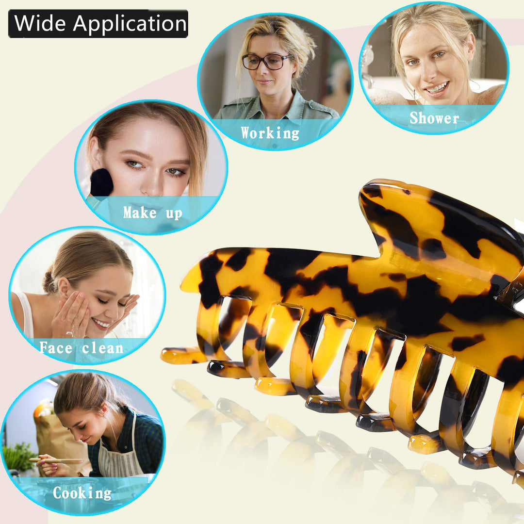 Fsmiling Big Claw Clips For Long Hair,Celluloid Leopard Print Large Hair Clips For Thick Hair,3.8 Inch Tortoise Hair Claws For Women,2 Color Available (2 Packs)