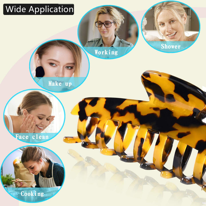 Fsmiling Big Claw Clips For Long Hair,Celluloid Leopard Print Large Hair Clips For Thick Hair,3.8 Inch Tortoise Hair Claws For Women,2 Color Available (2 Packs)