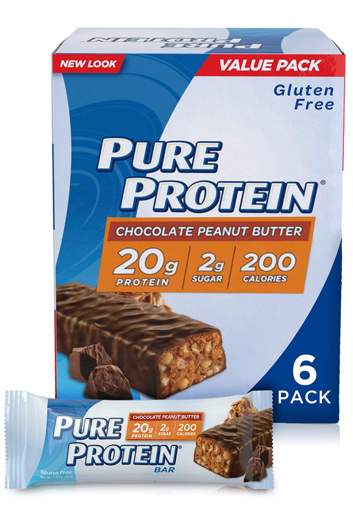 Pure Protein Bars, High Protein, Nutritious Snacks to Support Energy, Low Sugar, Gluten Free, Chocolate Peanut Butter, 1.76 Oz (Pack of 6)