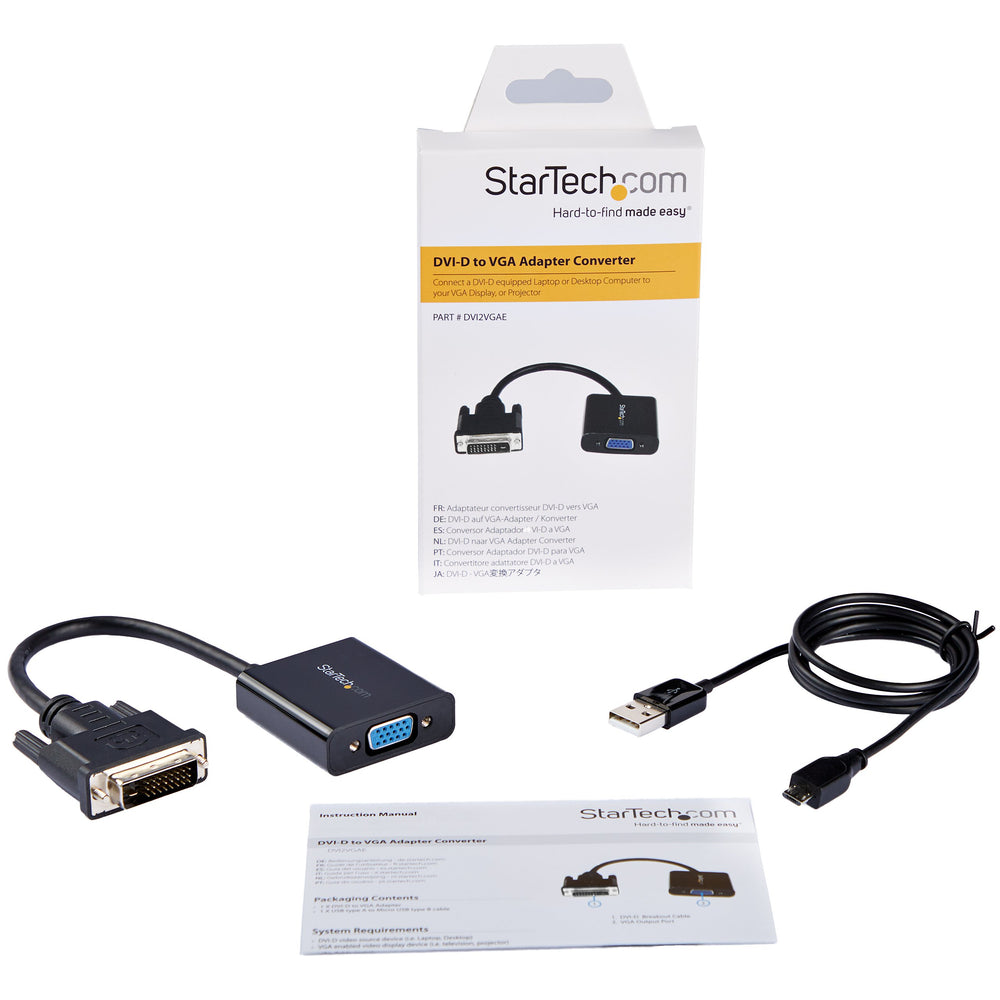 DVI-D to VGA Active Adapter Converter Cable - 1080p - DVI to VGA Converter Box (DVI2VGAE), Black