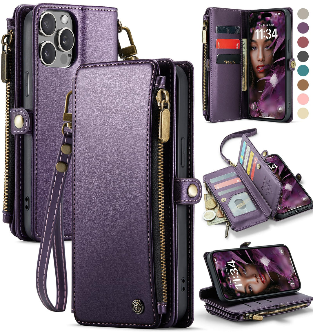 Compatible with iPhone 13 Pro Max Case Wallet with Card Holder for Women Men, PU Leather Magnetic Snap Flip Zipper Strap Phone Case Fit for iPhone 13 Pro Max, Fashion Blue