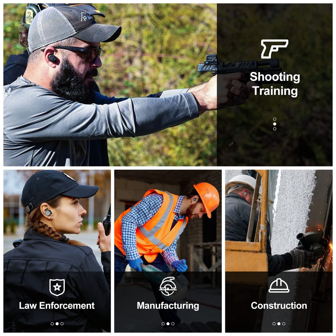 Shooting Ear Protection Electronic Wireless Earmuffs Earplugs In-Ear NRR26dB Active Noise Reduction Cancellation For Gun Range Hunting Black