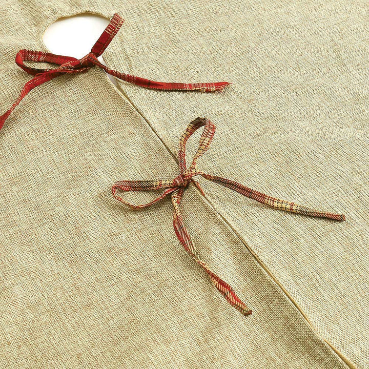 Burlap Tree Skirt for Christmas Rustic Large Country Natural Brown Skirts & Red Plaid Trim Farmhouse Xmas Holiday Decorations 30 Inch Round Diameter