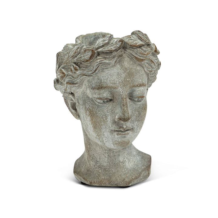 Goddess Head Planter - Extra Small Cement Indoor and Outdoor Planter Pot - Grecian Woman Statue Head Planter for Flowers and Succulents (Grey, 2.75 Opening)