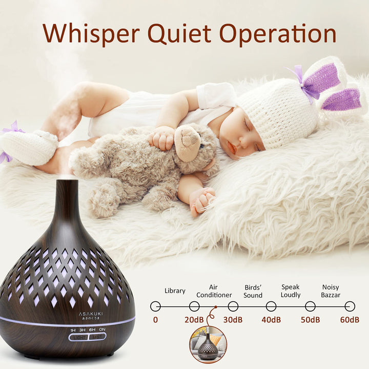400ml Essential Oil Diffuser with Remote Control, Aromatherapy Oil Diffuser with Cool Mist, Waterless Auto Shut-Off Humidifier and 7 Color LED Night Lights for Home Baby Office