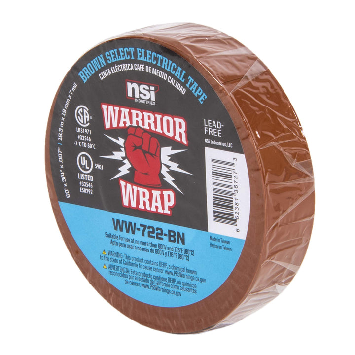 WarriorWrap Select 3/4 in. x 60 ft. 7 mil Vinyl Electrical Tape, Brown