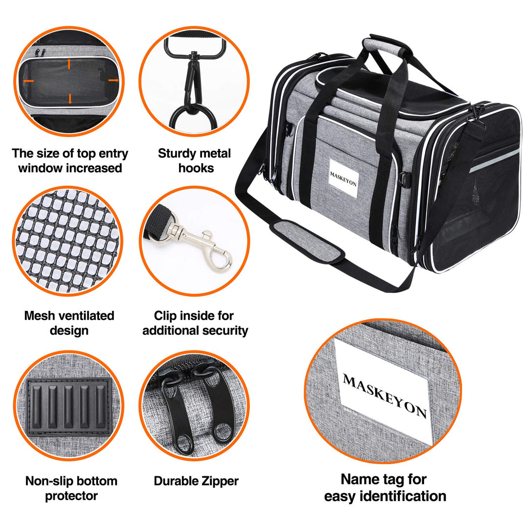 TSA Airline Approved Soft Sided Pet Carrier Top Loading 4 Side Expandable Large Travel Cats Carrier Collapsible with 3 Removable Washable Pads and 3 Pockets for Cats Kitten and Small Dogs