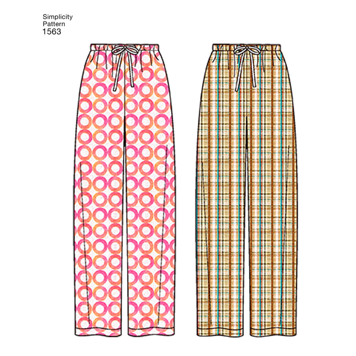 US1563A Easy to Sew Teen's, Men's and Women's Pajama Sewing Pattern Kit, Code 1563, Sizes XS-XL