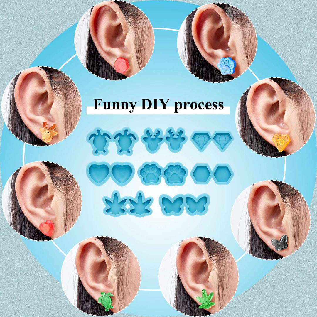 16 Pieces Earring Stud Resin Molds Earrings Resin Mould Resin Charms Casting Mould, 20 Pieces Stainless Steel Stud Earrings, and 30 Pieces Earring Backs Butterfly Earring Stoppers for Jewelry Making