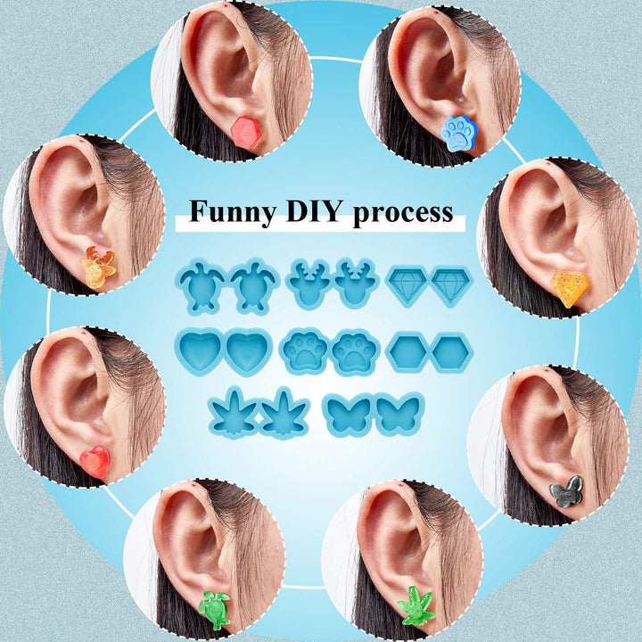 16 Pieces Earring Stud Resin Molds Earrings Resin Mould Resin Charms Casting Mould, 20 Pieces Stainless Steel Stud Earrings, and 30 Pieces Earring Backs Butterfly Earring Stoppers for Jewelry Making