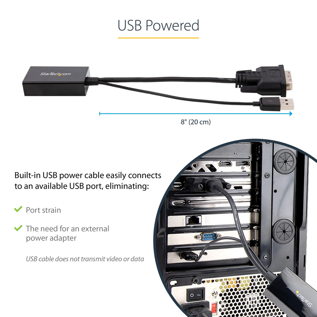 DVI to DisplayPort Adapter - USB Power - 1920 x 1200 - DVI to DisplayPort Converter - Video Adapter - DVI-D to DP (DVI2DP2)