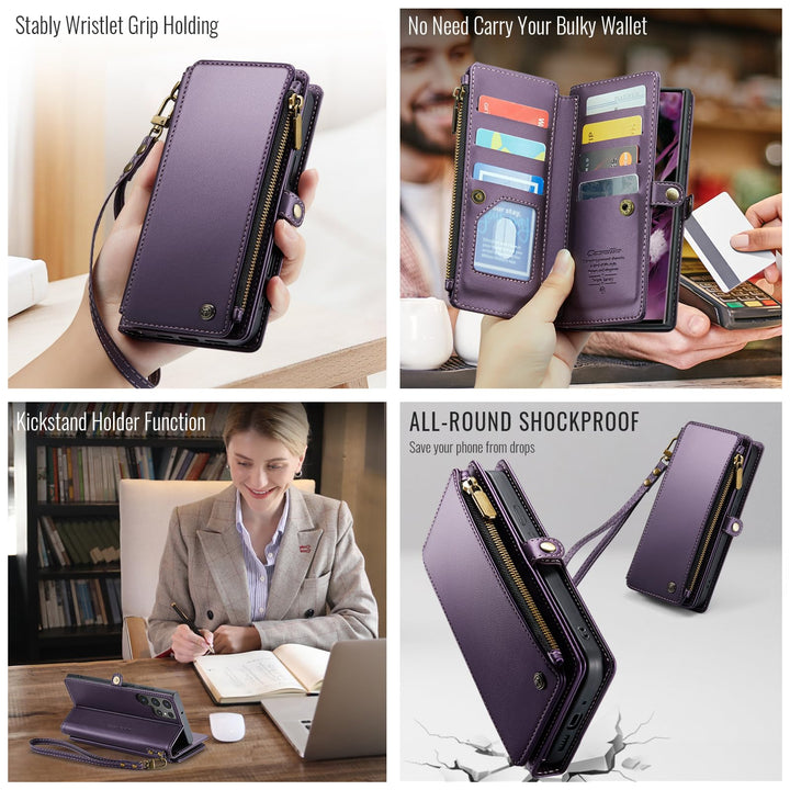 Compatible with Samsung Galaxy S22 Ultra Case Wallet with Card Holder for Women Men, PU Leather Magnetic Snap Flip Zipper Strap Wallet Case Fit for Galaxy S22 Ultra 5G, Blue