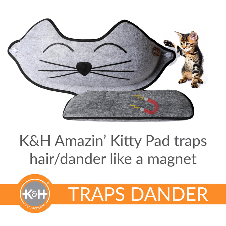 K&H Pet Products EZ Mount Kitty Face Cat Window Perch Bed, Sturdy Cat Window Hammock with Strong Suction Cups, Washable Sleeping Pad, Fits 27 W X 11 H Glass Spaces - Gray Kitty Face Design